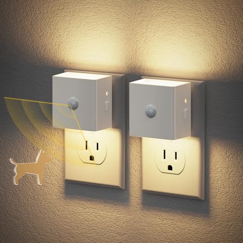 Image of JandCase Motion Sensor Night Light, Night Lights Plug into Wall with Adjustable Brightness, Motion Activated Night Light, 3000K Warm White, for Kids Bathroom Hallway Kitchen Bedroom