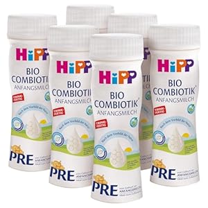 HiPP PRE Bio Combiotik trinkfertig (6 x 200ml), Anfangsmilch von Geburt an, enthält nur Lactose als Kohlenhydrat, in bester Bio-Qualität
