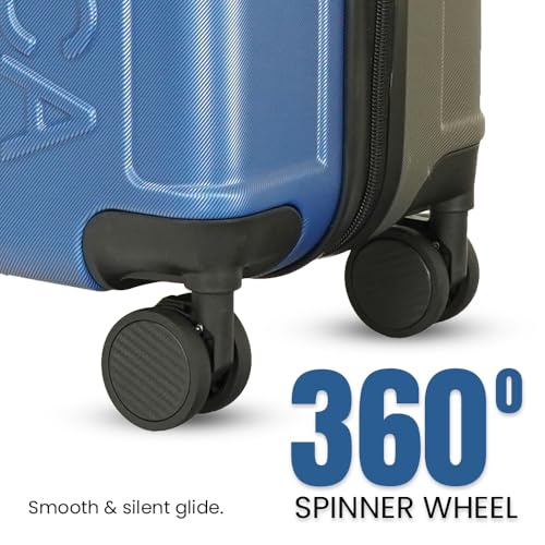 Image of Nautica 20 inch ABS Hard-Sided Unisex Cabin Luggage Trolley | 8-Wheel Spinner, Telescopic Handle | Durable, Secure Combination Lock | Modern Design Travel Suitcase for Men & Women | Blue & Grey