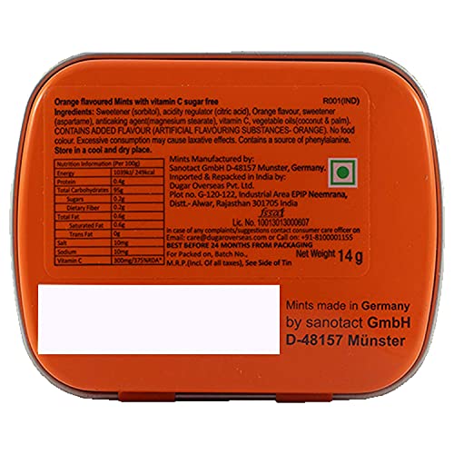 Image of Impact Products Sugar-Free Mints Orange Flavor 14G, For Everlasting & Pleasant Breath, Product Of Germany, Pocket Friendly Mints In Classic Tin Packaging (Pack of 3)