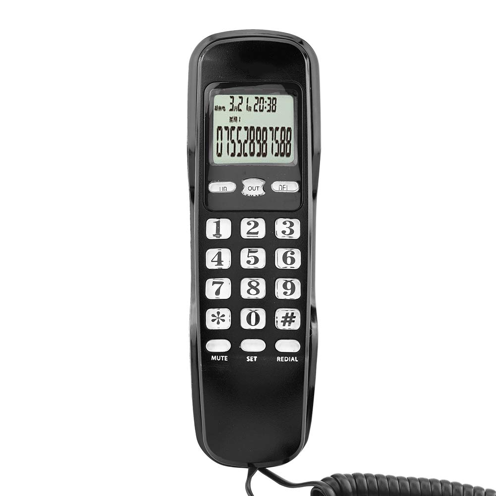 Löschfunktion LCD Displa Telefon, Telefon, Festnetztelefon, Heimtelefon, Kabelgebundenes Minitelefon, Wandtelefon für das Heimbüro(schwarz)