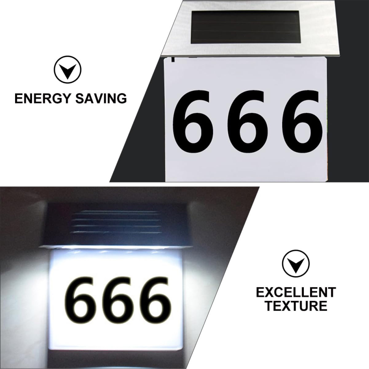 Lampada Solare da Parete con Sensore di Movimento 4led per Numero Civico, Materiale Acciaio Inossidabile e Abs, Facile da Installare, Risparmio Energetico, per Uso Esterno in Casa