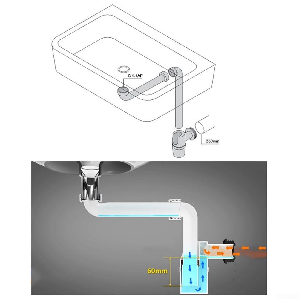 Röhrenförmiger Siphon, Waschbeckenabfallbehälter mit extra langem Verlängerungsrohr, 0,64 cm Waschbecken-Sanitärteile, platzsparender Waschbeckenabfalleimer für Badezimmer (schwarz)
