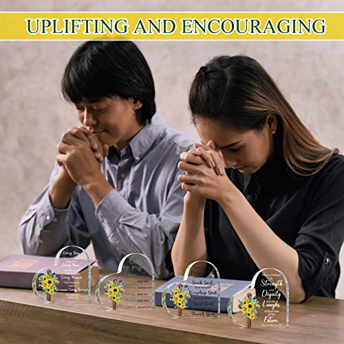 12 Set Acrylic Christian Gifts Inspirational Bible Verse Gifts Set Include 12 Sunflower Heart Paperweight 12 Organza Bags 12 Thank You Cards Scripture Religious for Women Men Christmas