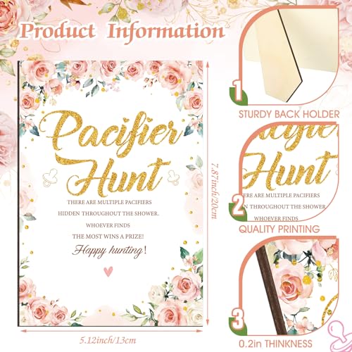 Image of Thyle 51 Pcs Flower Pacifier Hunt Baby Shower Games Floral Theme Baby Shower Game Decoration Include Hunt Sign and 50 Acrylic Pacifiers Gift Sets for Gender Reveal Newborn Announcement Party Decor