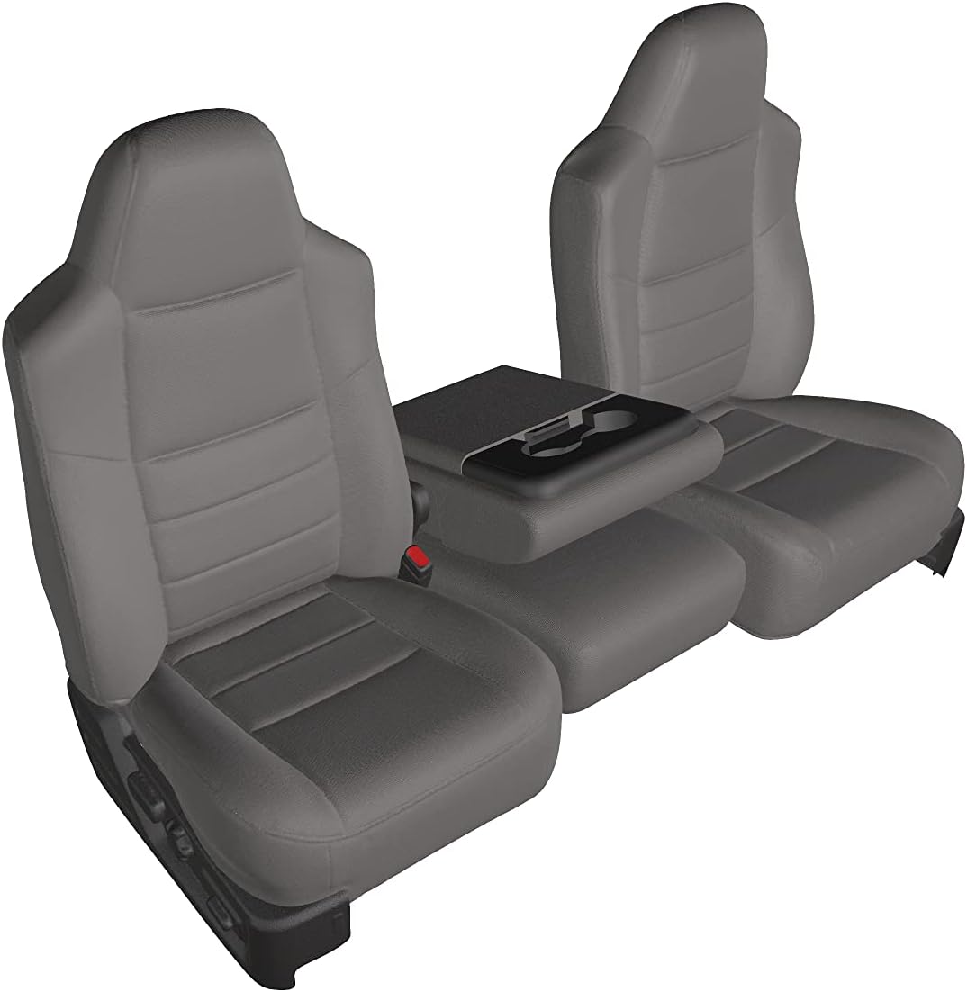 Durafit Seat Covers F238-C8, Made to fit 1999-2007 Ford F250-F550, Front 40/20/40 Split Bench Seat Covers in Gray Endura Fabric with Pointed Molded Headrests and Opening Console