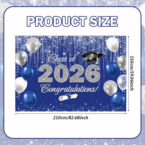 Bannière de classe 2025 grand format 2,1 x 1,5 m bleu argenté - 2
