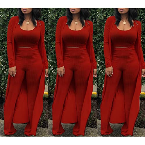 Image of Women's 2 Piece Outfits Set Ribbed Short Sleeve Casual Crop Top Wide Leg Pants Suit Set