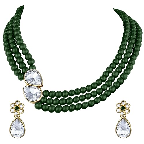 Image of Peora Faux Pearl Crystal Necklace & Jewellery Set Gift for Women