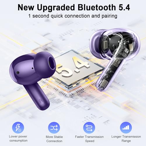 Image of Wireless Headphones Bluetooth 5.4 Earbuds, 2025 Ear buds Deep Bass Hi-Fi Stereo, 4 ENC Noise Cancelling Mic, 40Hrs USB Fast Charging in-Ear Earphones, IP-X7 Waterproof Workout Sport for Android iOS