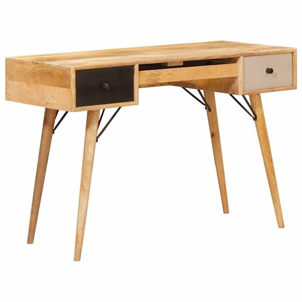 Schreibtisch Braun aus Massivholz Mango 110 x 50 x 76 cm mit 2 Schubladen und Stauraum für Computer, Laptop, Büro, Homeoffice, Lernen und Ordnung