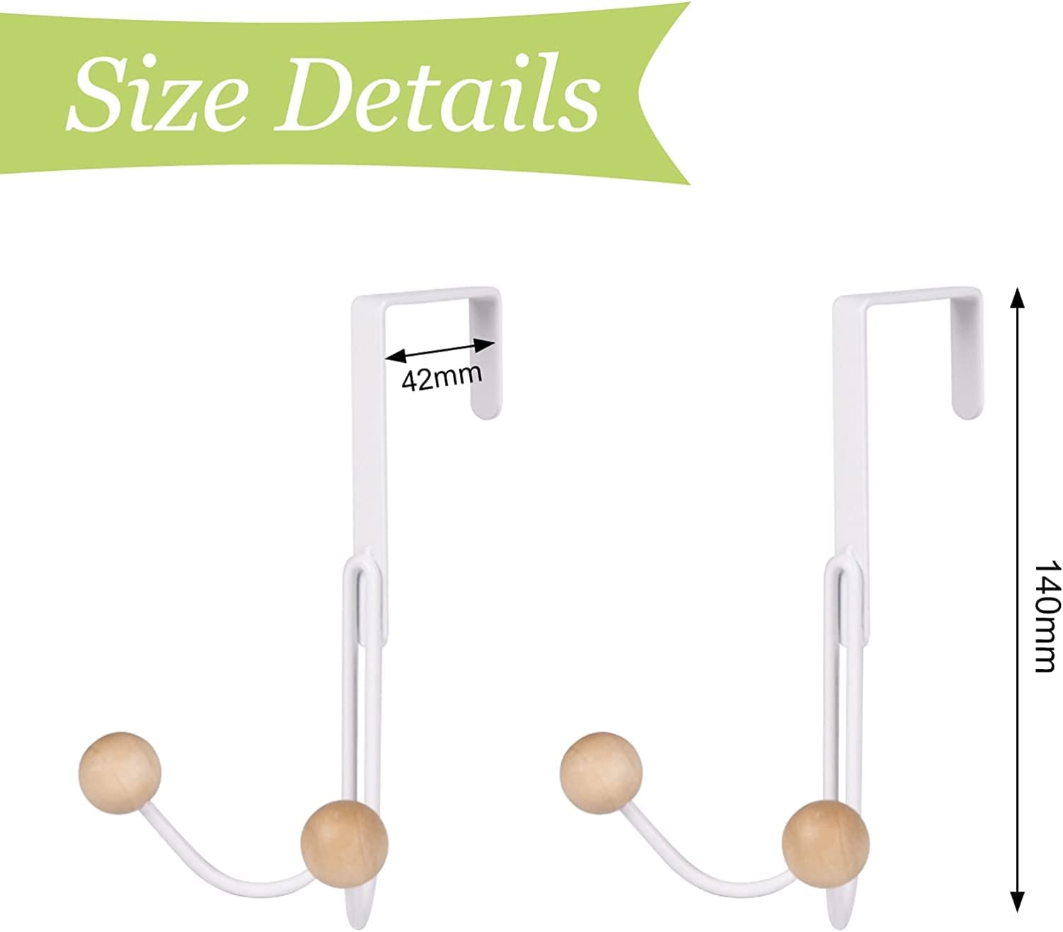 DOCAT Over The Door Hanger Hooks for Clothes Hanging Heavy Duty Hooks for Kitchen Bedroom Bathroom Accessories Items Hanging Organizer Rack with No Hole Drilling Required (White 2 Hook Wooden) 1