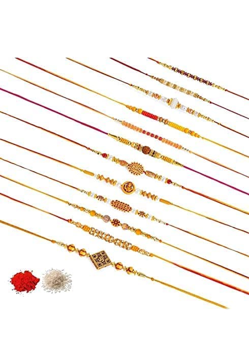 MOOLYAVAAN PRODUCTS Multicolour Design Stone Thread Rakhi Set for Men with Roli Chawal Happy raksha Bandhan Rakhi for Brother Pack of (7) (B0B86CBJGF) Amazon Price History, Amazon Price Tracker
