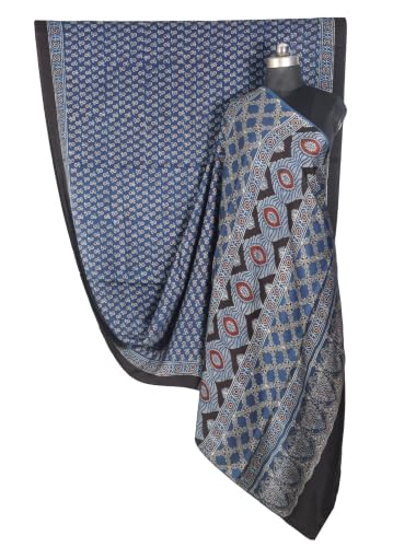 Image of Ethnics of Kutch Womenss Ajrakh Modal Silk Natural Dye Hand Block Print Saree with Blouse Piece - 5.5 Mtr Length