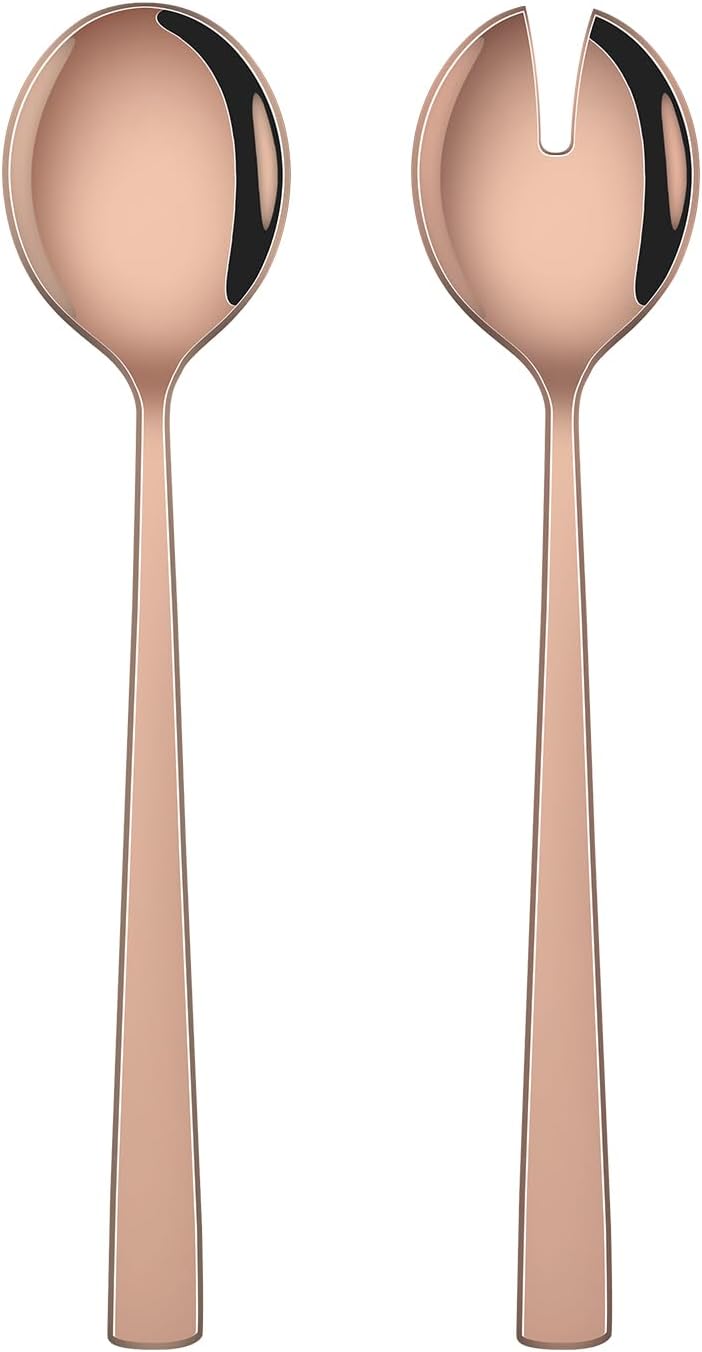 Rose Gold Salad Serving Utensils Set, 9.4 Inch Stainless Steel Salad Serving Fork And Spoon Set For Kitchen, Mirror Polished Kitchen Serving Set, Salad Tongs Alternative, Set of 2