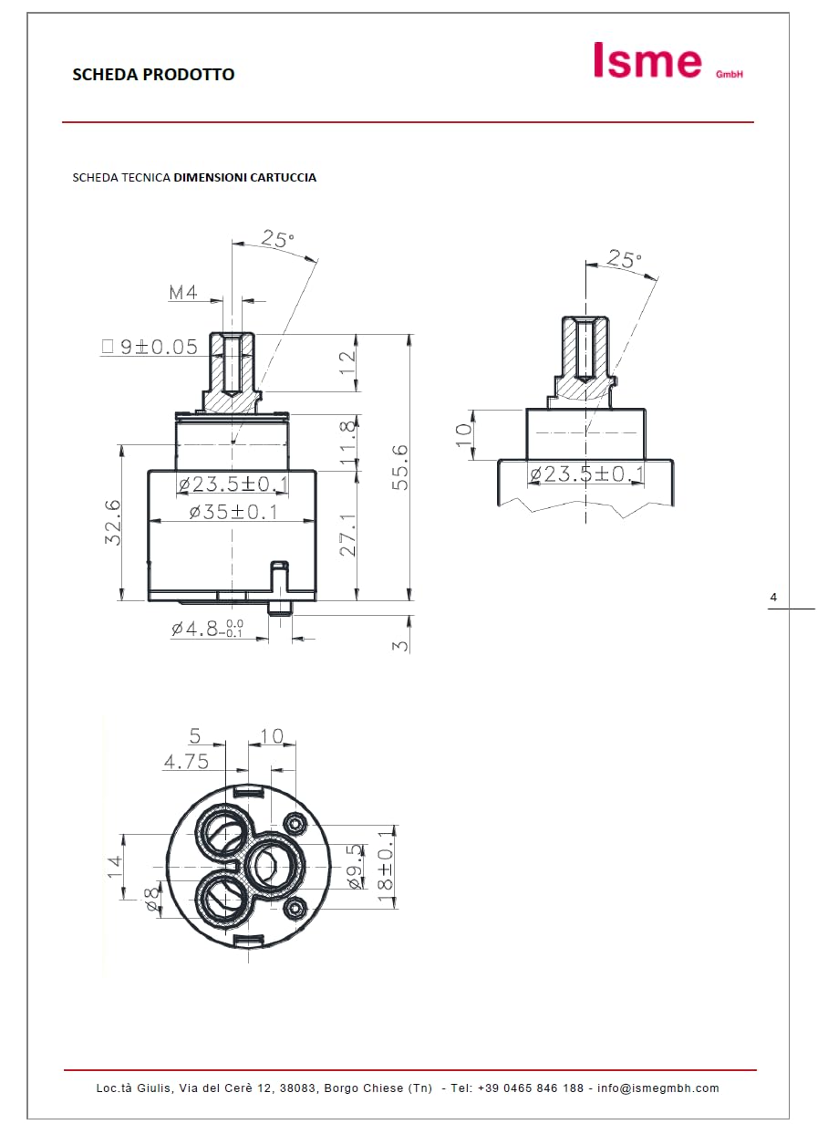 Schläfer 48004 | Cartucho de grifo mezclador de 35 mm de repuesto de cerámica para mezclador monomando K35-A Kerox baja con 2 patas, ducha, lavabo, bidé, bañera, cocina, baño de 3 piezas.