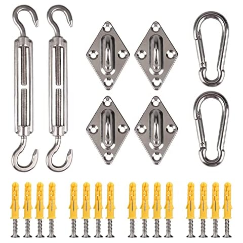 Yeahmart Heavy Duty Sun Shade Sail Fixing Kit for Garden Triangle and Square, Rectangle, 304 Stainless Steel Sun Shade Sail Fixing Hardware Accessories Kit Anti-Rust 24 Pcs Cover