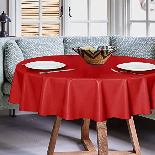 Image of sancua 100% Waterproof Round PVC Tablecloth - 60 Inch - Oil Proof Spill Proof Vinyl Table Cloth, Wipe Clean Table Cover for Dining Tables, Buffet Parties and Camping, Red