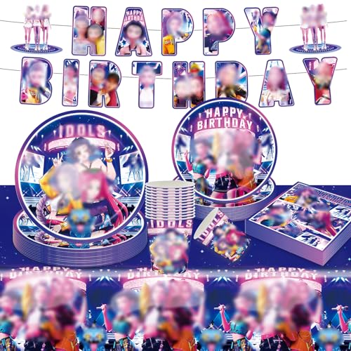 52 Pcs Demon Birthday Decorations Party Decorations Supplies Paper Plates Napkins and Tablecloth Party Tableware Set for 10 Guests