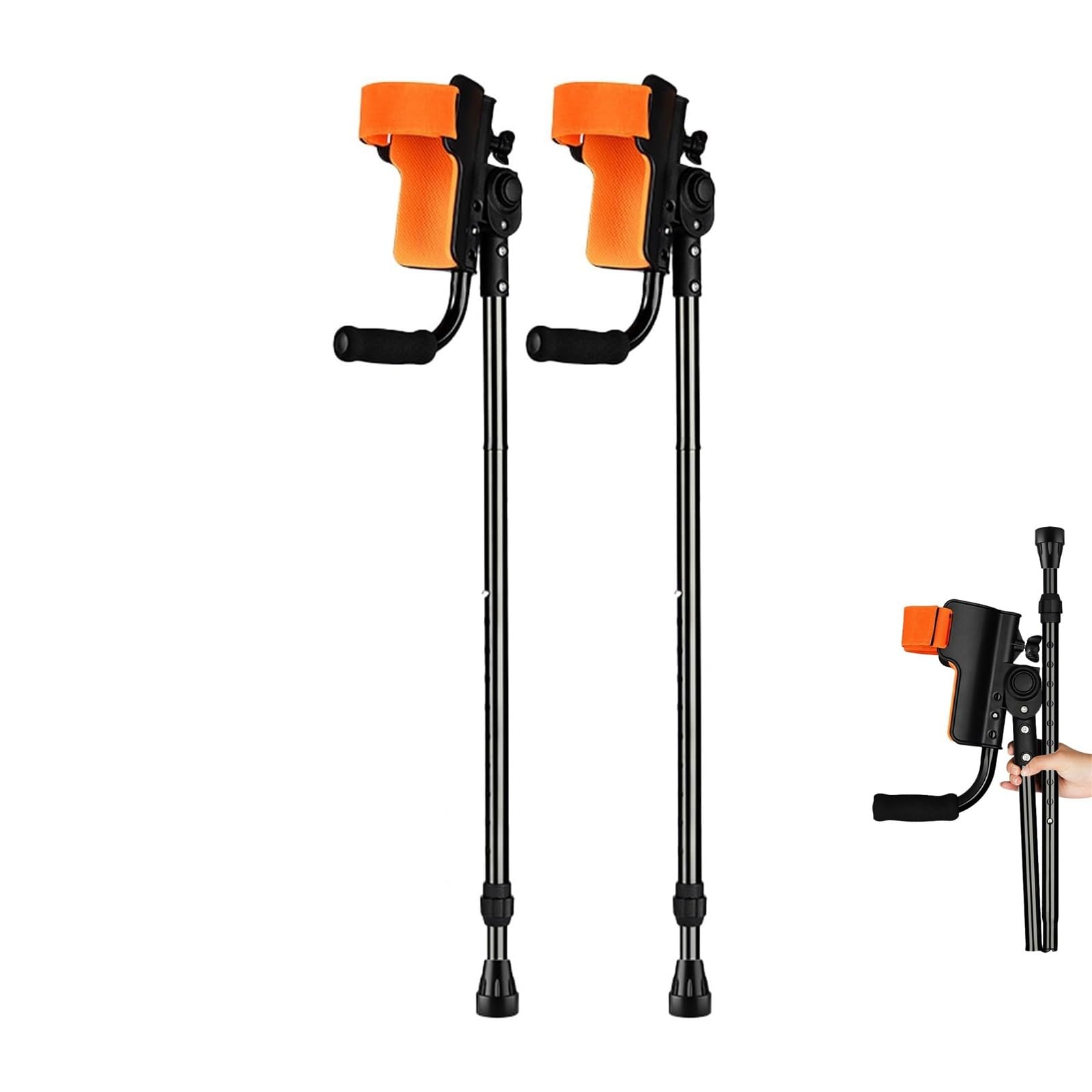 Bastón de antebrazo, muletas de codo plegables con soporte de codo giratorio de 90°, altura ajustable de 10 niveles, muletas de antebrazo portátiles, capacidad de carga de 100 kg,muletas para adultos(