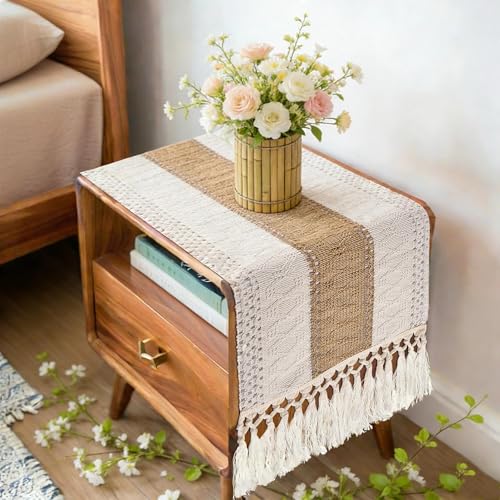 yuboo Boho Coffee Table Runner 48 Inch, Spring Farmhouse Burlap