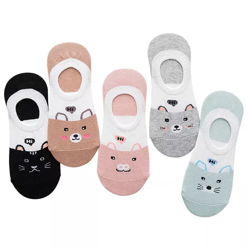 akado Women & Girl's Cotton Loafer Cat Print Low-cut Socks Multicolor Multi-Design Free Size Pack of 5-picture-10