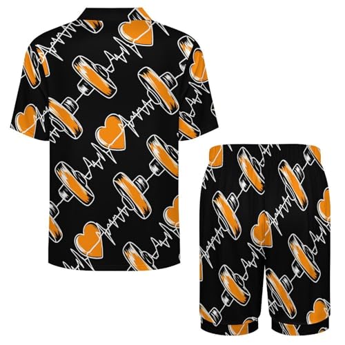 Barbell Weightlifting Heartbeat Mens Pajamas Set Short Sleeve Sleepwear Summer Pjs Sets 2 Piece Loungewear Nightwear4