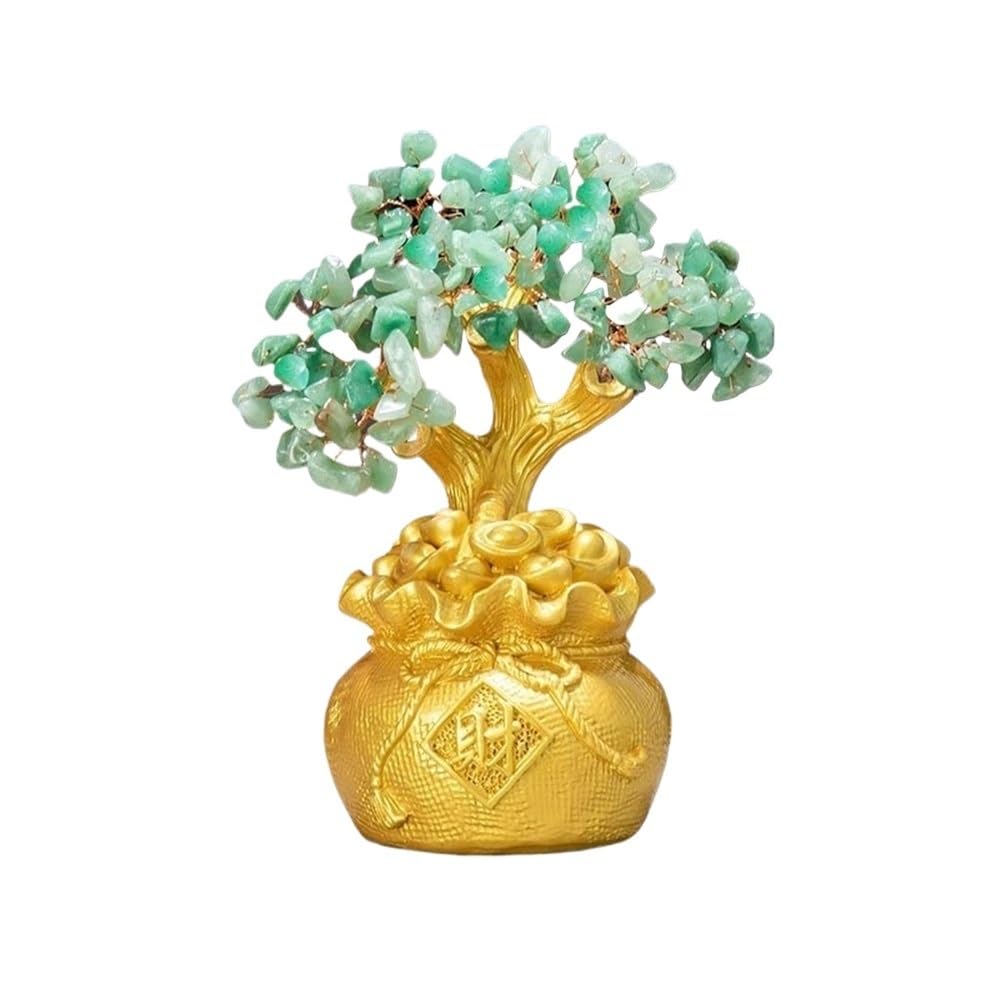 Money Tree Handmade Feng Shui Bonsai, Small Crystal Tree, Attract Good Luck Home Decoration Crystals Crystal Tree(Green)
