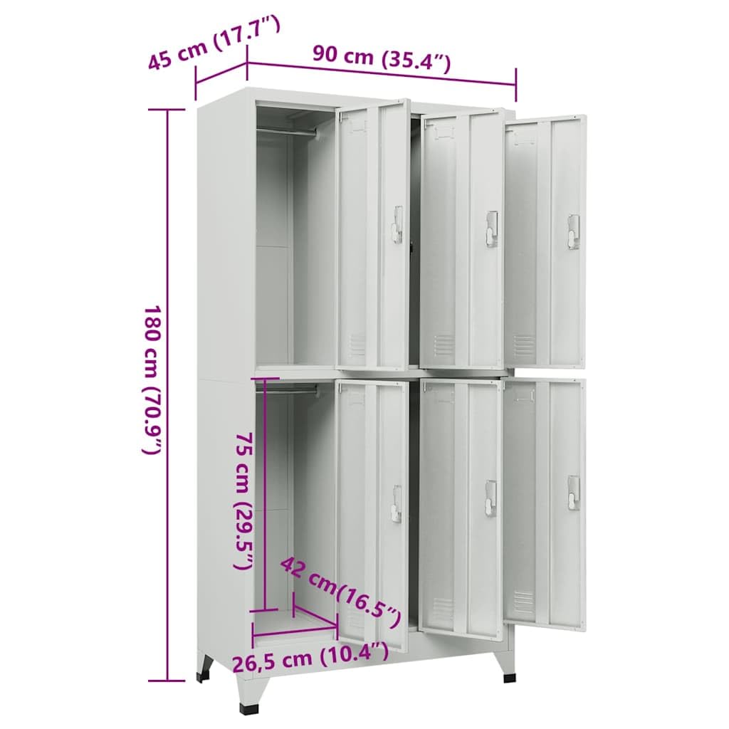Armoire Casier 6 Compartiments Acier 90x45x180 cm Grise