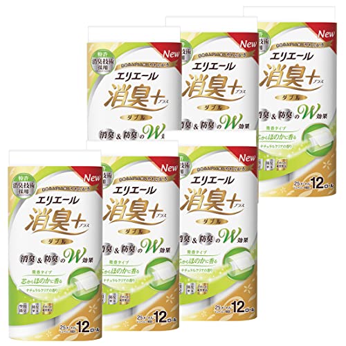エリエール トイレットペーパー 消臭プラス 25m×72ロール(12ロール×6パック) ダブル パルプ100% ほのかに香る ナチュラルクリアの香り 【ケース販売】
