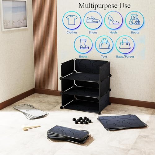 Image of Owme 5 Door Portable Shoe Rack Cabinet with Flip Door | Space Saving Multi Layer Shoe Organizer for Entryway Living Room | Multi Layer Storage for Sneakers, Heels & Boots - Black