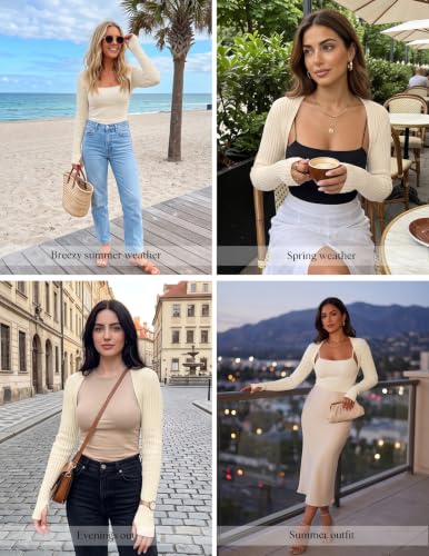 Image of Women's Cropped Cardigan for Dress Fitted Bolero Shrug Long Sleeve Sweater