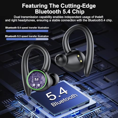 Wireless Earbuds, Bluetooth 5.4 Headphones Sport, Over Ear Buds With ENC Noise Cancelling Mic, 48H, Wireless Earphone With Earhooks, Stereo Deep Bass, IP7 Waterproof Headset for Workout Running, Black - Image 3