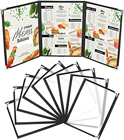 Kurtzy Triple Fold A5 Menu Covers (10 Pack) - 3 Fold Double View American Style Menu Holders - Black Trifold Clear Menu Covers with Corner Protectors - For Restaurants, Bars, Cafes, Food & Drink
