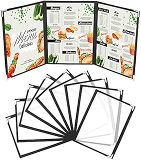 Kurtzy Triple Fold A5 Menu Covers (10 Pack) - 3 Fold Double View American Style Menu Holders - Black Trifold Clear Menu Covers with Corner Protectors - For Restaurants, Bars, Cafes, Food & Drink