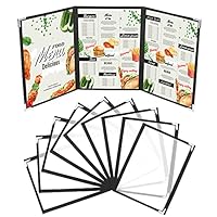 Kurtzy Dreifach Faltbare A5 Menükartenhalter (10Stk) – Speisekartenmappe Vinyl Hüllen 3x Faltbar Doppelsicht – Menü Karten Halter mit Eckenschutz Schwarz für Restaurant, Speisekarten, Getränkekarte A5