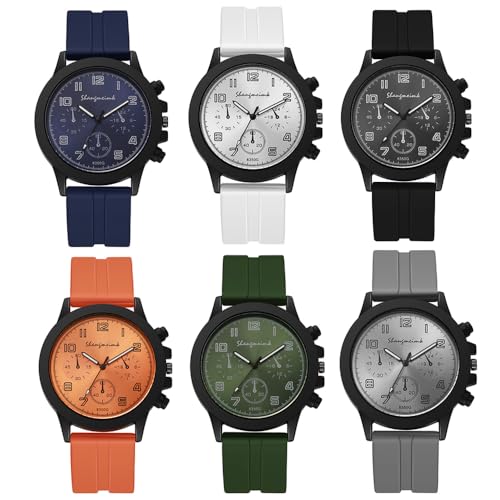 Weicam 6 Pcs Wholesale Watches Unisex Simple Silicone Band Analog Quartz Wristwatches Sport Watch