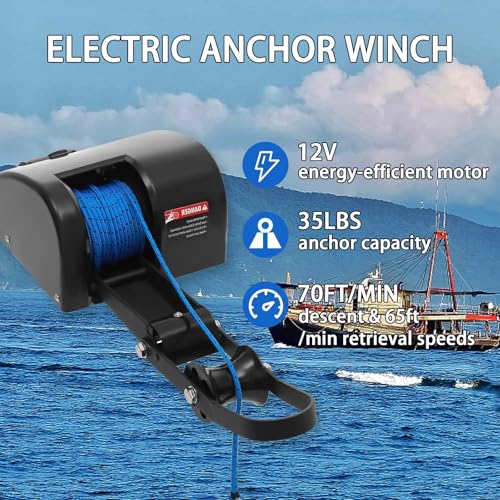 Verricello elettrico per barca, kit salpa ancora telecomando 12 V, motore per acqua di mare marina, corda di sicurezza inclusa, supporta ancoraggi fino a 15,9 kg, ideale per barche da pesca