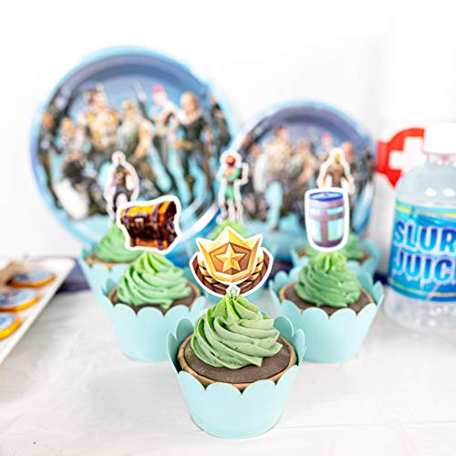 DMIGHT Mega Birthday Party Decorations,Video Game Party Supplies,172pcs Gaming Theme party favors, include Flatware Set,Plates,Table Cover, Cake Toppers, Balloons, Button Pins, Chocolate Stickers and Bottle Labels - Thumbnail 6