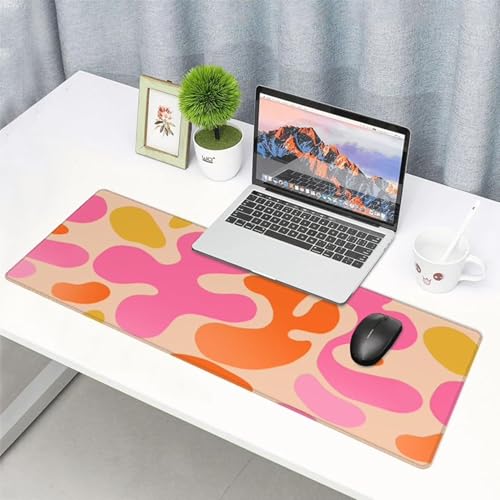 Image of Printed Gaming Mousepad - Premium Stitched Edges, Smooth Surface,Size 11x23 inches, Non-Slip Rubber Base - Ideal for Office & Gaming Setup (Pink Desk)