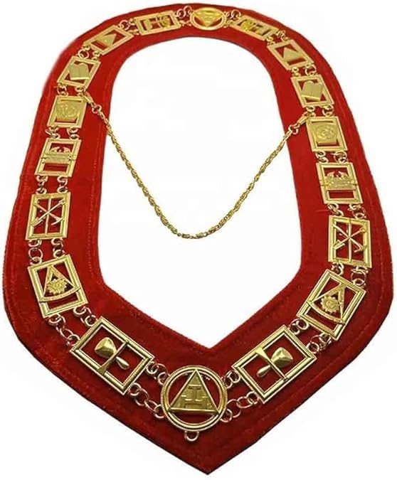 Masonic regalia Royal arch chain collar with chapter Organist jewel., Big, Red2