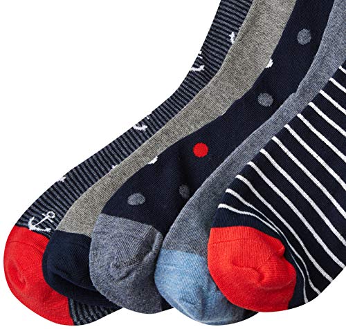 Amazon Essentials Men's Patterned Socks (Previously Goodthreads), 5 Pairs, Blue/Red/Grey, One Size #TOP2