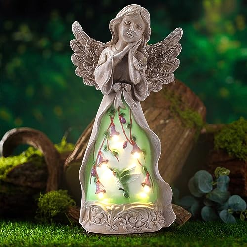 SAIKOGITL Solar Resin Outdoor Angel Statue - Graceful 11.3-Inch Garden Decor - Perfect Angelic Addition to Your Garden - Outdoor Statues That Radiate Serenity - Thoughtful Garden Gift