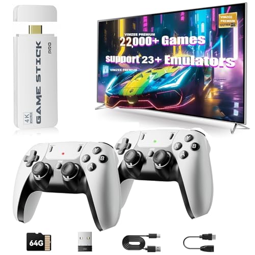 2025 Wireless TV Game Console Retro Game Stick 4K Stick with Built-in 23+ Emulators 22,000+ Games, 4K HDMI Output & 2.4GHz Wireless Controller, Plug & Play TV Video Games (64G) (for All Kids Edition)