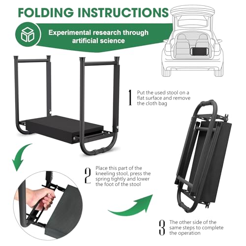 Image of Heavy Duty Garden Kneeler & Seat with Support Legs, 400lbs Capacity Foldable Gardening Stool, Extra Thick Pad & Large Tool Organizer Bag, Ergonomic for Seniors - Dark Black