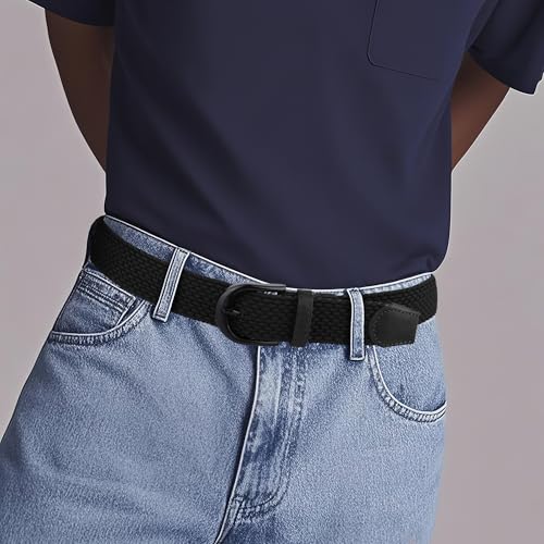 Image of Mile High Life | Braided Stretch Elastic Belts | Pin Oval Solid Black Belt Buckle | PU Loop End Tip Men /Women /Junior Belt