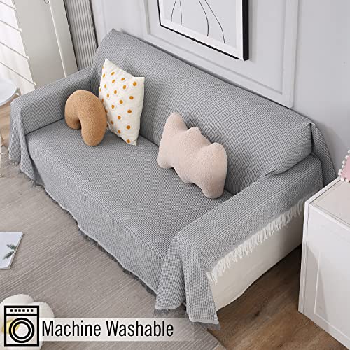 Image of Hokipo Polyester Cotton Sofa Cover Thick And Soft Throw Blanket 2 Seater Large, 180 (D) X 260 (L) Cm (Ar-4640-N1) - Grey