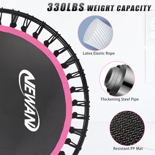 Image of Newan 40 inch-48 inch Silent Mini Trampoline Fitness Trampoline Bungee Rebounder Jumping Cardio Trainer Workout for Adults-Max Limit 330lbs
