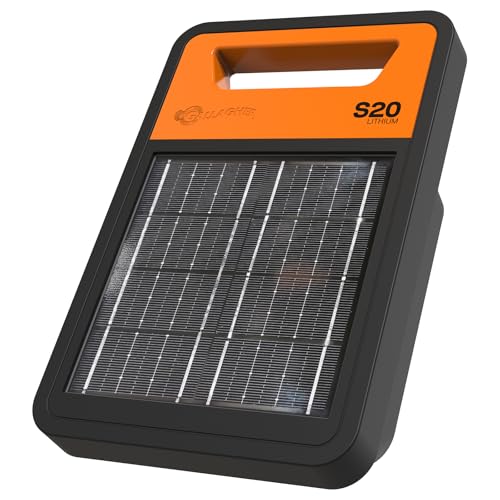 Gallagher S20 Solar Electric Fence Charger | Powers Up to 2 Miles of Typical Fence | Lithium Battery Technology | 0.2 Joule Solar Energizer for Poultry, Livestock, Gardens, and Pets