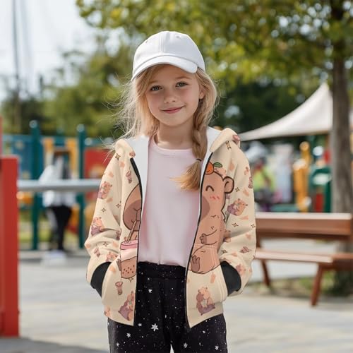 Girls' Outerwear Jackets Kids Soft Fleece Sweatshirts Zip up Hoodie with Pockets Casual Fall Outfits Printed3